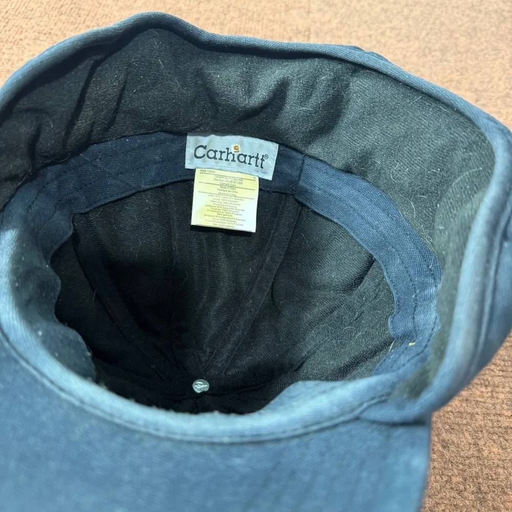 C+ Carhartt Mens Navy Blue Cotton Duck Ear Flap Winter‎ Work Hat Cap RN14806